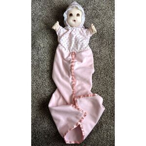 Handcrafted Soft Baby Doll Trailing Satin Trim Blanket Taggy 33" H